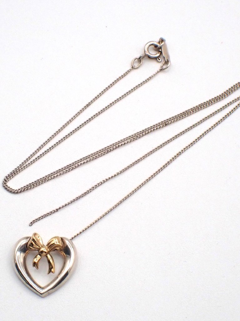 Tiffany & Co. Logo Ribbon Heart 16mm Chain Necklace Ag925 Gold 750 63kc886